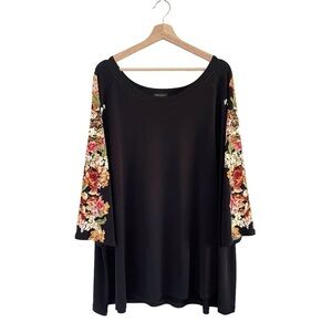 Eva Varro Floral Raglan Sleeve Jersey Tunic Top Black 3X